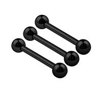 KJM FASHION 3 STK Eloxiert Schwarz Straight Barbell 1.2mm 16gauge 10mm 3/8 Kugel Tragus Cartilage Daith Rook Ohrringe Helix Piercing Schmuck 0588