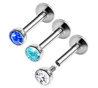 KJM FASHION 3 Stk Metall Innengewinde Labret 1.2 mm 16gauge 6mm Kristallkugel Tragus Vertical Labret Spider Bite Spiderbite Ohrringe Lip Piercing Schmuck 0456