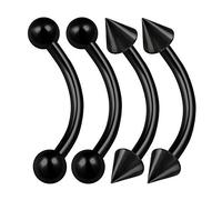 KJM FASHION 4 Stk Eloxiert Schwarz Bananenstecker 1.2mm 16gauge 10mm 3/8 Kugel Und Kegel Rook Lip Cartilage Ohrringe Eyebrow Piercing Schmuck 0383