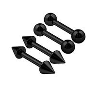 KJM FASHION 4 Stk Eloxiert Schwarz Ohrstecker Hantel 1,2 mm 16 g 6mm 1/4 3mm Kugel Und Kegel Eyebrow Daith Cartilage Tragus Ohrringe Rook Piercing Schmuck 0773