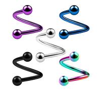 KJM FASHION 5 Stk Eloxiert Twister Spirale 1.2mm 16gauge 8 mm 5/16 3mm Kugel Tragus Lip Helix Cartilage Ohrringe Piercing Schmuck 3761