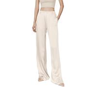Kkaebi Damen Satin Seidige Hose - Weitbeinige Kleidhose Elastische Hohe Taille Fließende Lange Hose Lounge-Hosen Mit Taschen, weiß, XXL