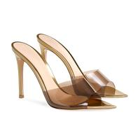 KKdhsfy 12CM klare Spitze Zehen Absatzsandalen transparente Stiletto-High Heels Slip-On Mule für Frauen,Gold,42 EU