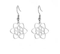 KKJOY Blume des Lebens Ohrringe Edelstahl Keltischer Knoten Blüte Anhänger Ohrringe Eternity Flower Inspirational Amulett Schmuck für Frauen Charmante Damen (Silber)