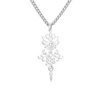 kkjoy Lotus Blume Yoga Anhänger Halskette Edelstahl Buddhismus Unalome Inspirierende Schmuck für Frauen Charmante Damen (Silber)