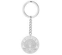 kkjoy Mondphasen Lebensbaum Schlüsselanhänger aus Edelstahl Anhänger Von der Natur Inspirierter Spiritueller Schlüsselring Handtasche Zubehör für Frauen Männer(Silber)