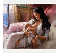 KKKKX Stickset Stickbilder Kreuzstich Vorgedruckt Frau, die im Haus stillt 40x50cm DIY Kunst Kreuzstich Kit Stickerei, geeignet für Anfänger für die Heimdekoration (14CT vorgedruckte Leinwand）