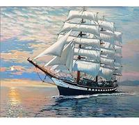 KKKKX Stickset Stickbilder Kreuzstich Vorgedruckt Großes Schiff im Meer 40x50cm DIY Kunst Kreuzstich Kit Stickerei, geeignet für Anfänger für die Heimdekoration (14CT vorgedruckte Leinwand