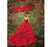 KKKKX Stickset Stickbilder Kreuzstich Vorgedruckt Schöne Frau im roten Kleid 40x50cm DIY Kunst Kreuzstich Kit Stickerei, geeignet für Anfänger für die Heimdekoration (14CT vorgedruckte Leinwand