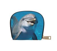 KKLWEGU Kreditkartenetui mit Delphin mit einem Lächeln, Leder, Reißverschluss, Kartenetui für Damen, RFID-blockierendes Kartenetui, kleine Münzbörse, Akkordeon-Geldbörse, Geschenk