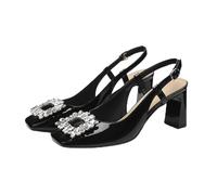 KKLZZUENI Schwarze High Heels mit klobigem Absatz, Damen-Sandalen mit mittlerem Absatz, geschlossene Hohlsandalen mit klobigem Absatz, quadratische Zehenpartie, Retro-High-Heels, Büro