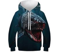 KKOLASXZE 3D Druck Big Hai Hoodies KapuzenpulLieber PulLieber Unisex Sweatshirt Für Jungen Mädchen Mit Tasche 10-12Y