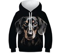 KKOLASXZE 3D Druck Dackel Hoodie KapuzenpulLieber PulLieber Unisex Casual Hoody Sweatshirt Für Jungen Mädchen Mit Tasche 6-7Y