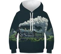 KKOLASXZE 3D Druck Dampflokomotive Kinder Hoodie KapuzenpulLieber PulLieber Unisex Sweatshirt Für Jungen Mädchen Mit Tasche 6-7Y