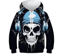KKOLASXZE 3D Druck DJ Skelett Hoodies KapuzenpulLieber PulLieber Unisex Casual Hoody Sweatshirt Für Jungen Mädchen Mit Tasche 6-7Y