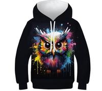 KKOLASXZE 3D Druck Eule Hoodie KapuzenpulLieber PulLieber Unisex Unisex Langarm PulLieber Sweatshirt Für Jungen Mädchen Mit Tasche 7-9Y