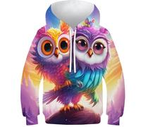 KKOLASXZE 3D Druck Eule Kinder Hoodie KapuzenpulLieber PulLieber Unisex Casual Hoody Sweatshirt Für Jungen Mädchen Mit Tasche 8-10Y