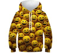 KKOLASXZE 3D Druck Gelbe lächelnde Kugel Hoodie KapuzenpulLieber PulLieber Unisex Unisex Langarm PulLieber Sweatshirt Für Jungen Mädchen Mit Tasche 6-7Y