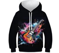 KKOLASXZE 3D Druck Gitarre Hoodie KapuzenpulLieber PulLieber Unisex Unisex Langarm PulLieber Sweatshirt Für Jungen Mädchen Mit Tasche 8-10Y