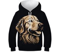 KKOLASXZE 3D Druck Golden Retriever Hoodies KapuzenpulLieber PulLieber Unisex Sweatshirt Für Jungen Mädchen Mit Tasche 11-13Y