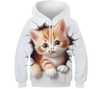 KKOLASXZE 3D Druck Katze Hoodie KapuzenpulLieber PulLieber Unisex Casual Hoody Sweatshirt Für Jungen Mädchen Mit Tasche 10-12Y