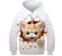 KKOLASXZE 3D Druck Katze Hoodie KapuzenpulLieber PulLieber Unisex Unisex Langarm PulLieber Sweatshirt Für Jungen Mädchen Mit Tasche 6-7Y