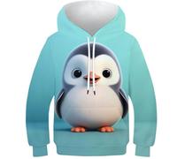 KKOLASXZE 3D Druck Pinguin Hoodies KapuzenpulLieber PulLieber Unisex Unisex Langarm PulLieber Sweatshirt Für Jungen Mädchen Mit Tasche 6-7Y