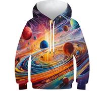 KKOLASXZE 3D Druck Planet Hoodies KapuzenpulLieber PulLieber Unisex Sweatshirt Für Jungen Mädchen Mit Tasche 13-15Y