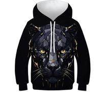 KKOLASXZE 3D Druck Schwarzer Panther Hoodies KapuzenpulLieber PulLieber Unisex Casual Hoody Sweatshirt Für Jungen Mädchen Mit Tasche 8-10Y