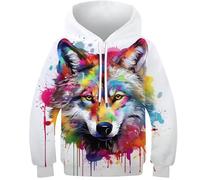 KKOLASXZE 3D Druck Wolf Kinder Hoodie KapuzenpulLieber PulLieber Unisex Casual Hoody Sweatshirt Für Jungen Mädchen Mit Tasche 8-10Y