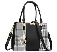 KKXIU 3 Reißverschlussfächer Geldbörsen und Handtaschen für Frauen Top Griff Umhängetasche Damen Taschen, B-schwarz gestreift, Medium