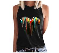Klamotten Teenager mädchen Bunte Tank Top Damen Hundepfoten Liebe Herz Druck Tanktop Ärmellos Oberteile mit Rundhalsausschnitt Basic Shirt Slim Fit Blusentop Trägershirt Tanktops