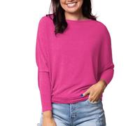 Klamotten Teenager mädchen,Women's Oversize Batwing Sleeves Pullover Spring Autumn Long-Sleeved Sweatshirt Casual Loose Plain Tunic Tops Baggy Basic T-Shirt Lightweight Sweater Chic Blouse Hot Pink