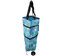 Klappbarer Einkaufswagen mit Rädern, Faltbare Tasche für Lebensmittel | Polyester, Blau, Vier Räder und Ergonomischer Griff, Kompakt für Einkauf und Strand