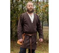 Battle-Merchant Klappenrock Bjorn, Herren, Langarm, Knielang, Baumwolle, Wikinger-Mantel, Jacke, Mittelalter, LARP, Karneval, Wikinger, Lagerleben, Lagerkleidung, Braun, Gr. M