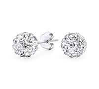 Klar Gepflasterte Kristall Disco Kugel Ohrstecker Für Frauen Und Teenager Rund Einfach Grunddesign .925 Sterlingsilber 8MM