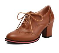 Klarmar Buro Oxford Block High Schuhe Damen Schnüren Schuhe Runde Zehen Brogue Gelb Gr 37 EU/38