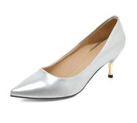 Klarmar Damen Mid Stilettos Klassische Pointed Toe Buro Pumps Elegant Party Abendschuhe Ohne Verschluss High Schuhe Lack Bride Schuhe Silber Gr 34 EU/22CM
