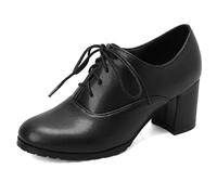 Klarmar Damen Schnüren Block High Schuhe Runde Zehen Büroschuhe Elegant Mitte Absatz Arbeit Pump Schwarz Gr 40 EU/41