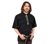 Vehi Mercatus Klassiches Mittelalter Hemd Kurzarm, Rainald- Schwarz oder Natur- Baumwolle- LARP, Reenactment, Alltag (DE/NL/SE/PL, Alphanumerisch, 3XL, Regular, Regular, Schwarz)