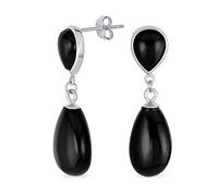 Klassisch Einfach Edelstein Baumeln Zartes Double Träne Echt Black Onyx Tropfen Ohrringe Für Frauen .925 Sterling Silber