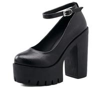 Klassisch, modisch, niedlich, Damen-Plateau, klobige High-Heels, Knöchel, Schnallenriemen, runde Zehen, rutschfeste Kleid-Pumps, Mary-Jane-Lolita-Pumps, Punk-Stil