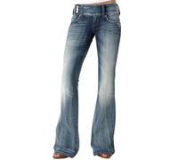 Klassische ausgestellte Denim-Hose für Damen, mittelhohe Taille, zerstörte Glockenhose, dehnbare Bootcut-Jeans, dunkelblau, 38