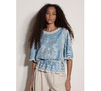 Klassische Bluse APRICOT "Blusenbluse mit Blumenstickerei", Damen, Gr. S (36), blau, gewebt, Obermaterial: 70% Viskose CV. 30% Polyester PES., uni, Modern, Blusen Bluse, Stickerei (93515712-S) blau