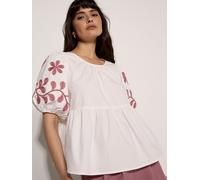 Klassische Bluse APRICOT "Blusenoberteil mit Blumenstickerei und Schößchen", Damen, Gr. XL (42), beige (creme), gewebt, Obermaterial: 100% Baumwolle CO., Puffärmel Elastisch, Blusen Bluse, mit Schößch