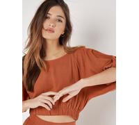 Klassische Bluse APRICOT "Crop-Top", Damen, Gr. S (36), rot (rust), Obermaterial: 85% Viskose CV. 15% Leinen LI., unifarben, Blusen Bluse, mit Ballonärmeln (37089964-36) rust