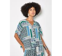 Klassische Bluse APRICOT "Folk-Patchwork-Bluse", Damen, Gr. XS (34), blau, gewebt, Obermaterial: 90% Viskose LENZING ECOVERO CV LenzEcov. 10% Nylon NY., gemustert, V-Ausschnitt, Gerade, Blusen Bluse, 