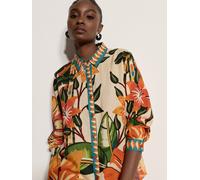 Klassische Bluse APRICOT "Hemd mit tropischem Blumenmuster", Damen, Gr. XS (34), grau (stein), gewebt, Obermaterial: 55% Viskose CV. 35% Baumwolle CO. 10% Leinen LI., geblümt, Blusen Bluse, mit Knopfl