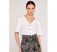 Klassische Bluse APRICOT "Kurzarm Top", Damen, Gr. L (40), beige (creme), gewebt, Obermaterial: 83% Viskose CV. 17% Leinen LI., uni, V-Ausschnitt, Blusen Bluse, mit Knopfleiste (48593649-40) creme