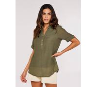Klassische Bluse APRICOT "Top in Shimmeroptik", Damen, Gr. XXL (44), grün (khaki), gewebt, Obermaterial: 65% Viskose CV. 35% Polyester PES., uni, normal, V-Ausschnitt, mit Umschlag, Blusen Bluse, mit 